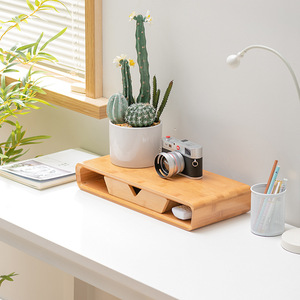 Support d'écran d'ordinateur en bambou Yaoda, grand support incurvé pour moniteur, organisateur de bureau, support de rangement pour clavier, style moderne minimaliste - Product Image 3