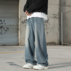 Pantalones Vaqueros Holgados para Hombre, Color Azul Claro Lavado, Estilo Urbano, Casual, a la Moda, Corte Relajado - Product Image 1