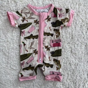 Romper Bayi Serat Bambu Grosir dengan Ritsleting Dua Arah, Lengan Pendek, Unisex, Musim Panas, Bermotif - Product Image 3