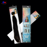 Sacs en plastique transparents personnalisés avec logo, emballage pour extensions de cheveux avec carte en papier personnalisée et cintre