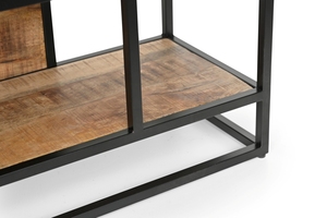 Estantería de hierro/natural para libros, color negro, de tubo metálico/natural, madera de mango, precio al por mayor, colección de muebles - Product Image 3