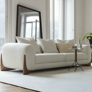 Sofás de Lujo de Alta Calidad para Sala de Estar con Estructura Moderna de Nogal y Tela Bouclé Tipo Teddy de Lino, Conjunto de Sofás y Sillón para Villa - Product Image 1