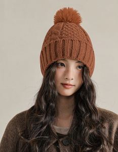 Wholesale Women's Polyester Cotton <b>Fleece</b> Lined Knitted Common Warm Solid Color Winter Big Brim <b>Beanie</b> Hat for Travel - Product Image 5