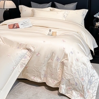 Ensemble de literie 4 pièces en satin de coton à fibres longues 100% brodé, broderie florale de luxe, ensemble de housse de couette