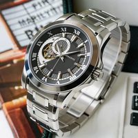 Montre mécanique automatique pour homme, design tendance, cadran squelette avec chiffres romains, étanche, acier inoxydable, montre-bracelet pour homme d'affaires