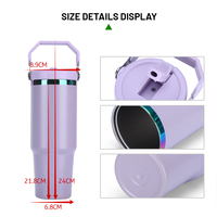 Gobelet de voyage personnalisé Fonwhy de 30 oz en acier inoxydable plaqué or arc-en-ciel avec revêtement en poudre, avec poignée, paille, couvercle et gravure au laser