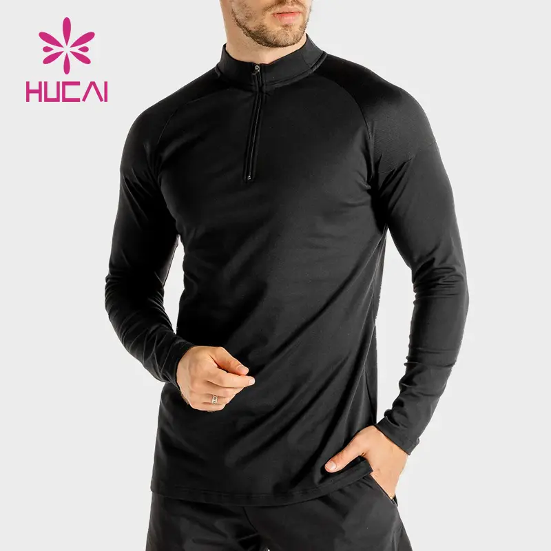 men gym wear Custom High Quality half zip muscle dry fit sports tee compression Long Sleeve gym T Shirts for men