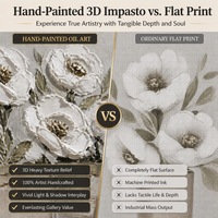 Peinture murale sur toile élégante personnalisée en usine, motif floral blanc, trois vases, pour salon