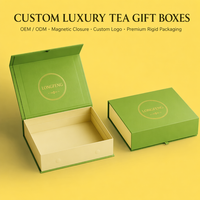 Boîte cadeau de thé haut de gamme personnalisée à fermeture magnétique, emballage rigide à clapet, logo en feuille d'or, matériaux recyclés pour mariage et entreprise