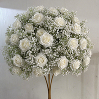 Bola de Flores Artificiales de Seda de 80 cm con Rosas y Paniculata, Decoración para Mesa de Boda, Salón y Sala de Exposiciones