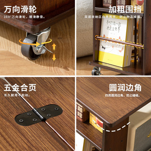 Mobile Foldable Coffee <b>Table</b> Walnut Wood Storage Trolley Living Room Sofa Side <b>Table</b> With Wheels - Product Image 4