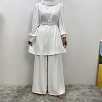 2335+9003 #   Ensemble Abaya Nida Chic et Ample Blanc pour l'Aïd – Haut Long et Pantalon Taille Haute Élastique avec Doublure – Tenue Tendance