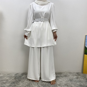 2335+9003# Eid Latest Nida Classy White Color <b>Abaya</b> Set Long Top and Elastic High Waist Pant With Lining Versatile Fashion Suit - Product Image 4