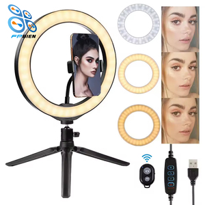 10 pollici <span class=keywords><strong>Mini</strong></span> tavolo LED anello di luce 3 colori Vlogging Selfie anello di bellezza lampada Make up porta telefono Selfie Stick treppiede - Product Image 1