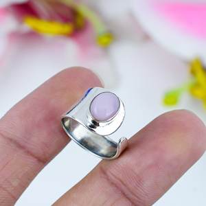 925 argent Sterling Vintage argent plaqué forme ronde anneau délicat rose opale pierres précieuses lunette réglage pour les femmes avec - Product Image 1