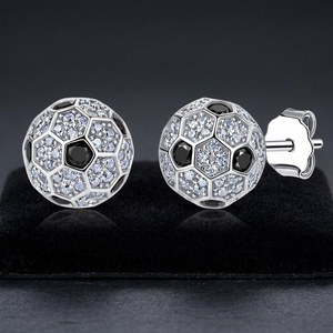 Boucles d'oreilles tendance à clous en forme de boule avec strass en cristal, alliage plaqué rhodium, bijoux de mode unisexe, cadeau - Product Image 3