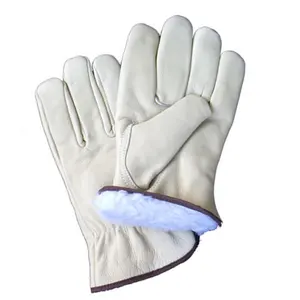 High quality heat resistant wear Anti slip white fleece lining Cow grain leather engineer Mechanics driver winter work gloves