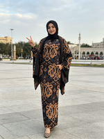 Ensemble Abaya Bohème Imprimé en Lin à Manches Chauve-Souris 2 Pièces, Robe Longue Ethnique Musulmane avec Hijab Assorti, Vêtements Islamiques d'Été pour Femmes de Dubaï