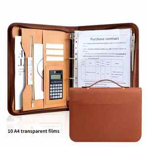 Carpeta de Mano Personalizada de Cuero PU con Cierre, Bolsa de Almacenamiento de Documentos A4, Portafolio Multifuncional con Calculadora - Product Image 4