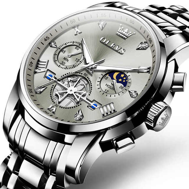 Top Brand OLEVS 2856 Fashion Men's Watch Stainless Steel Waterproof Chronograph Moon Phase Quartz Wrist Watch for Men 2025