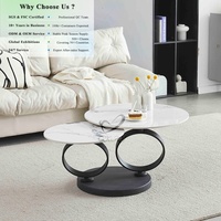 Table basse ronde en céramique OKAY, style marbre chaud, 2 pièces, design moderne minimaliste, base en acier carbone, table basse moderne