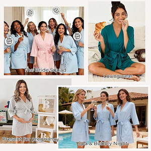 Vestaglie da Sposa e Damigella con Bordo in Pizzo per Donne, Vestaglie Simil-Seta per Feste Nuziali, Kimono in Raso Ricamato - Product Image 5