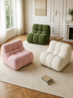 Fauteuil lounge moderne et confortable en mousse ATUNUS, canapé modulaire rose en chenille pour petit salon