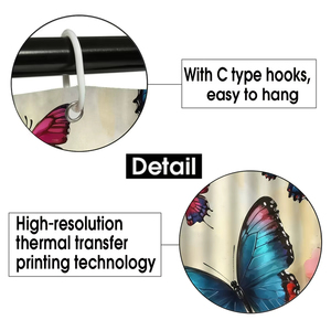 Set da Bagno 4 Pezzi con <span class=keywords><strong>Tenda</strong></span> Doccia Floreale Vivace, <span class=keywords><strong>Farfalle</strong></span> Colorate e Fiori in Fiore, Tappetino da Bagno Incluso - Product Image 4