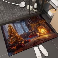 Tapis de bain rouge Joyeux Noël avec motif flocon de neige et étoile, doux, absorbant et antidérapant, parfait pour la décoration de Noël à la maison