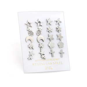 ต่างหูสแตนเลสสตีลรูปดาว รูปกากบาท รูปดอกไม้ รูปสับปะรด รูปพระจันทร์ เครื่องประดับแฟชั่นสตรี ET110401s - Product Image 5