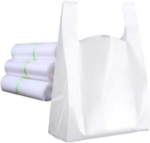 Bolsas de camiseta de HDPE de grado alimenticio blanco, impresión flexográfica, manijas de Color personalizadas, MOQ a granel, Uds. 50000, exposición de supermercados - Product Image 1