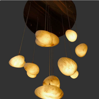 Lustre moderne en albâtre naturel, luminaire suspendu LED multi-têtes en laiton pour escalier, villa, plafond haut