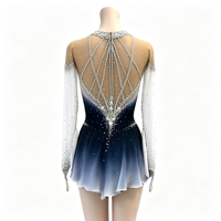 Robe de patinage artistique dégradé blanc marine, manches longues, strass, dos lacé, costume de compétition personnalisé pour enfants, adolescents et adultes, OEM