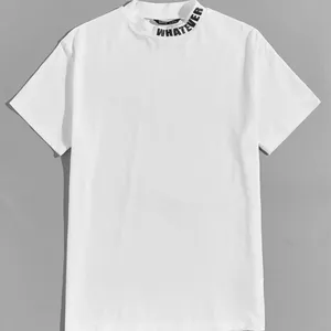 Tessuto in jersey di cotone uomo elegante collo alto uomo economico logo personalizzato classico bianco t-shirt tinta unita con logo ricamato/stampa