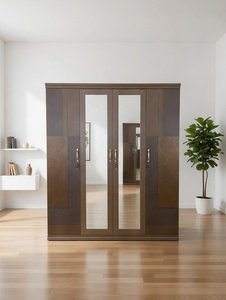Nouvelle Armoire en Acier 2025, 4 Portes, Motif Vague Doré, Panneau Miroir, Penderie Métallique Blanche - Product Image 2