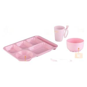 Plateau repas rapide en paille de blé avec bol et ustensiles, matériaux recyclés, pour cantine étudiante et restaurant, assiette compartimentée - Product Image 3