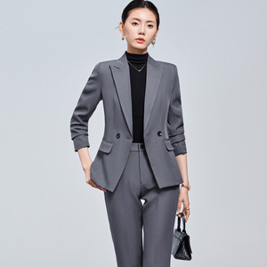 Women's Burgundy Suit Set Slim Fit Professional Formal Wear Anti-Wrinkle Solid Color Polyester Worsted Fabric - Product Image 4