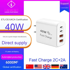 Adaptateur de charge rapide 40W standard américain, port Type-C personnalisable, <span class=keywords><strong>chargeur</strong></span> certifié ETL 15W pour téléphones <span class=keywords><strong>Apple</strong></span> et Samsung, PD 3.0 - Product Image 3