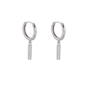 925 <b>Sterling</b> <b>Silver</b> <b>Drop</b> <b>Earrings</b> Women Geometric Bar Minimalist Style Everyday Wear Platinum Plated Brass ES 059 - Product Image 5