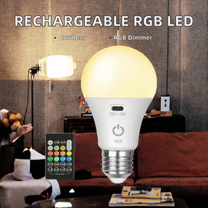 <span class=keywords><strong>Ampoule</strong></span> LED SMD rechargeable, couleur RGB, charge Type-C, variateur d'intensité intelligent, télécommande, culot E27, sans fil, fonctionne sur batterie - Product Image 2
