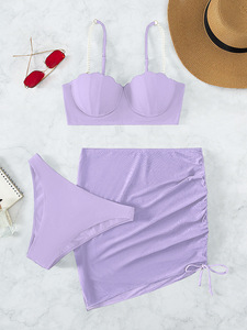 STOCK 12Colors Pearls Shell Shape Top Underwire <strong>Push</strong> <strong>up</strong> <strong>Bikini</strong> and Skirt Women 3Pieces Swimwear Beach Skirt S-XL - Product Image 6