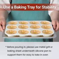 MUYULINS Factory Moule à muffins en silicone 12 cavités, qualité platine LFGB, antiadhésif, sans BPA, flexible, compatible four, facile à nettoyer, pour gâteaux