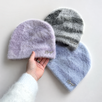 Bonnet en mohair Y2K DYMF avec logo personnalisé, bonnets en acrylique jacquard tricotés, bonnets moelleux et chauds pour l'hiver, bonnet unisexe