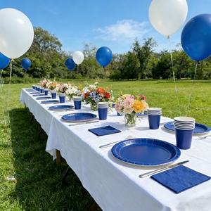 DAMAI Solid Color Party Decorations Dark Blue Paper Dinnerware Set <b>Disposable</b> Party <b>Tableware</b> 9 Inch Paper Plates Cup Napkin - Product Image 1