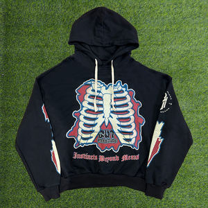 Sudadera con Capucha YUCHEN con Logotipo Personalizado, Estampado 3D de Calavera, Lavado Ácido, Impresión en Serigrafía, Talla Grande para Hombre - Product Image 1