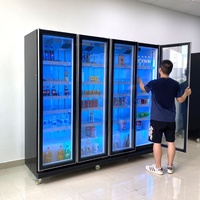4 Transparent Glass Doors Display Fridge Air Cooling Beverage Refrigerator Cabinet for Commercial Shops Stores Supermarket