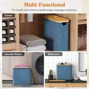 30L Toilet Paper Storage <b>Basket</b> with Bamboo Lid, Toilet Paper Holder with Storage, Free Standing Bathroom Storage Organizers - Product Image 6