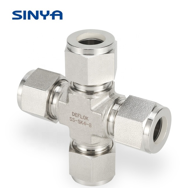 Tube Cross 4 Way Compression Fitting Metric Ferrule Instrument Tube Fitting 316 Stainless Compression 4 Way Union Cross Fittings