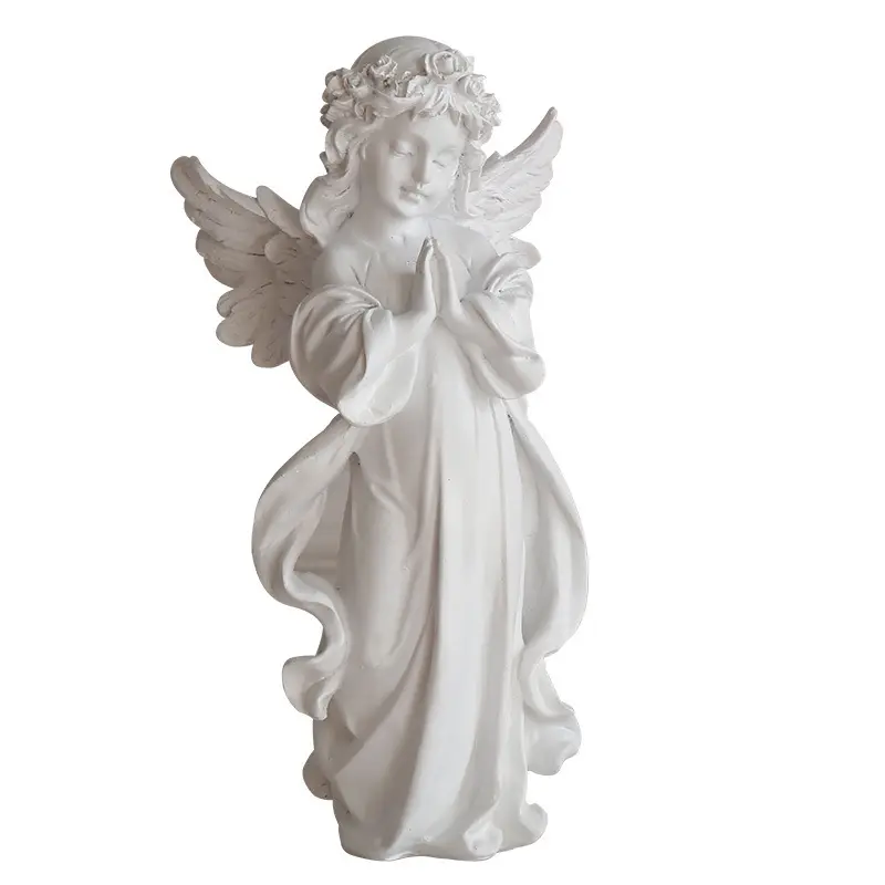 Figurine di cherubini decorativi in resina antiche statue di angeli di preghiera bianchi puri del giardino di casa