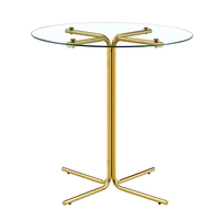 Table basse moderne convertible, pliable et extensible en verre, plateau en verre trempé de 36 pouces, structure en métal chromé doré robuste, quatre pieds